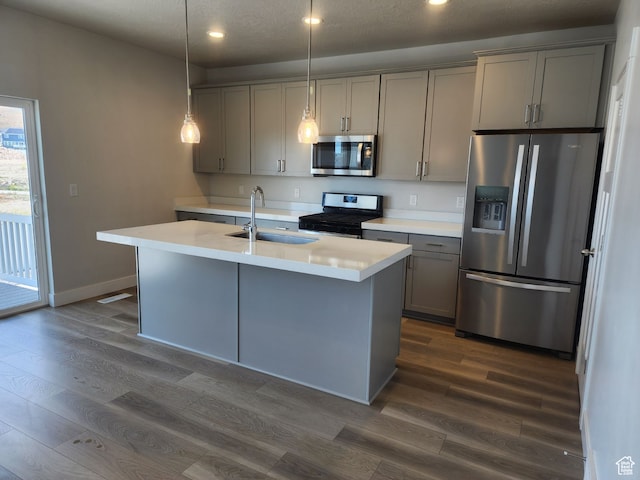 9807 N Aaron Ave Unit 210, Eagle Mountain, UT 84005 - kitchen featuring appliances with stainless steel finishes, dark hardwood / wood-style flooring, gray cabinets, and sink