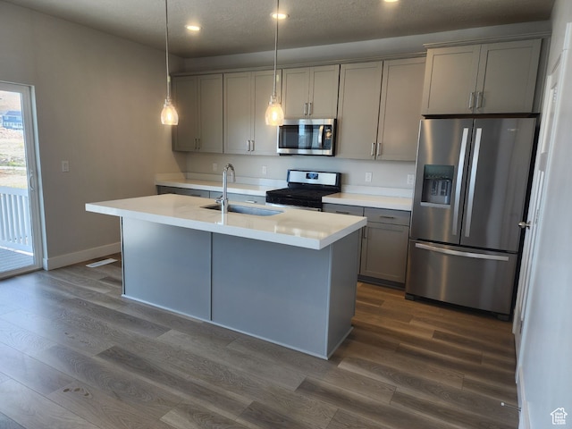9807 N Aaron Ave Unit 210, Eagle Mountain, UT 84005 - kitchen with appliances with stainless steel finishes, dark hardwood / wood-style floors, gray cabinetry, and sink