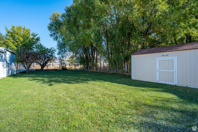 view of yard with a shed