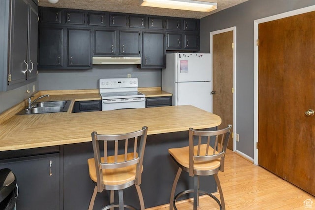 281 W 600 N Unit 4, Logan, UT 84321 - kitchen featuring white appliances, a kitchen breakfast bar, sink, light wood-type flooring, and kitchen peninsula