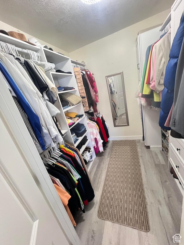walk in closet featuring light hardwood / wood-style flooring