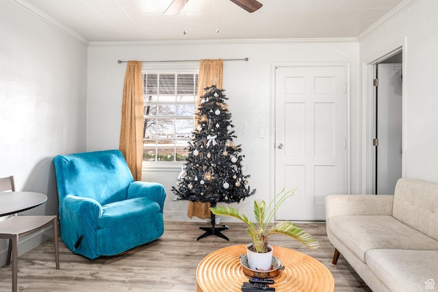 1180 S Cove View Rd, Richfield, UT 84701 - sitting room featuring hardwood / wood-style floors, ceiling fan, and crown molding