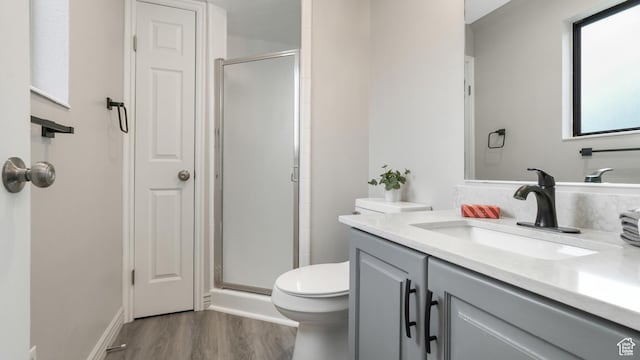 1583 E 1500 N, Logan, UT 84341 - bathroom with hardwood / wood-style floors, vanity, toilet, and an enclosed shower