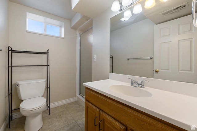 173 W 850 S, Orem, UT 84058 - bathroom with toilet, vanity, an enclosed shower, baseboards, and tile patterned flooring