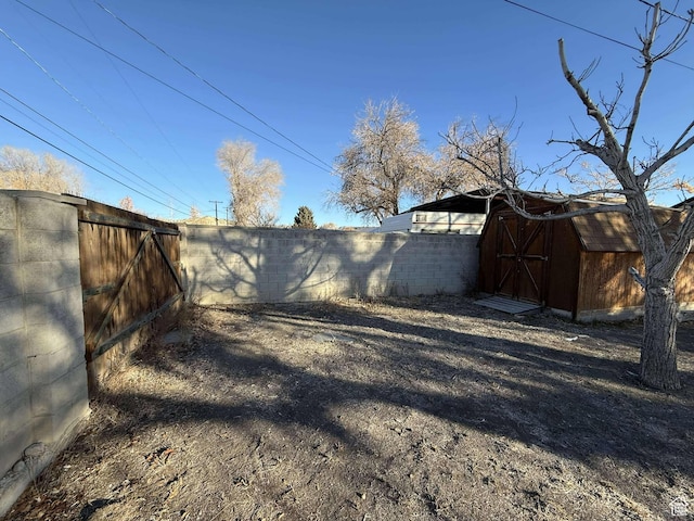 view of yard with a storage unit