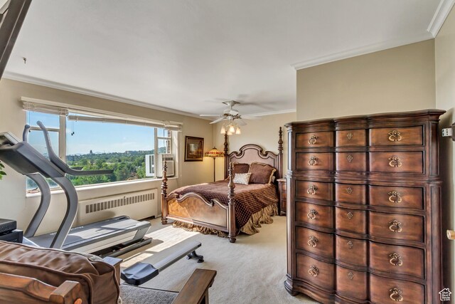 130 S 1300 E 703 &4, Salt Lake City, UT 84102 - carpeted bedroom featuring ceiling fan, ornamental molding, and radiator
