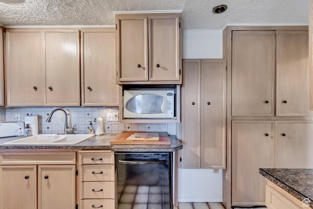 130 S 1300 E 703 &4, Salt Lake City, UT 84102 - kitchen with backsplash, sink, white microwave, and light brown cabinets