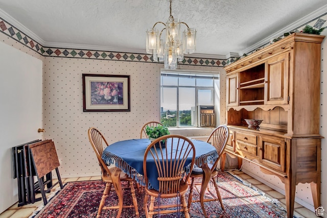 130 S 1300 E 703 &4, Salt Lake City, UT 84102 - tiled dining room featuring a notable chandelier, a textured ceiling, and ornamental molding