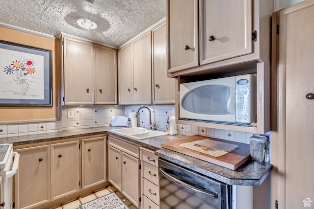 130 S 1300 E 703 &4, Salt Lake City, UT 84102 - kitchen with backsplash, sink, light tile patterned floors, a textured ceiling, and stainless steel appliances