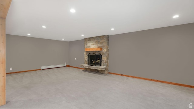 120 N 1400 E, Pleasant Grove, UT 84062 - unfurnished living room featuring a fireplace, light colored carpet, and a baseboard heating unit