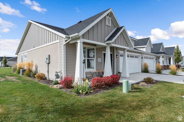 view of front of home with a front yard and central AC unit