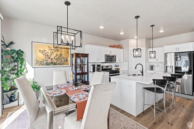 kitchen with white cabinetry, sink, a kitchen island with sink, and appliances with stainless steel finishes