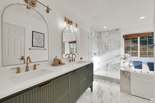 4821 S Fortuna Way, Salt Lake City, UT 84124 - full bath with marble finish floor, a garden tub, a sink, and a marble finish shower