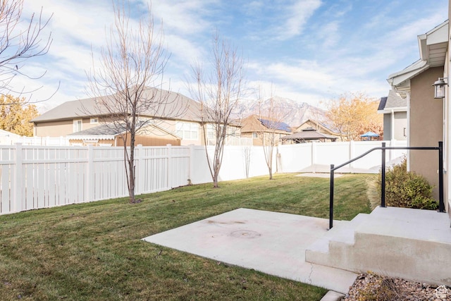 view of yard featuring a patio and a fenced backyard