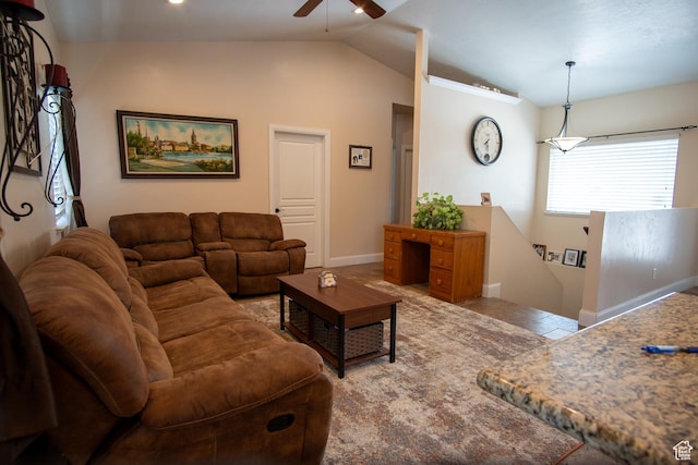 159 S 400 E, Annabella, UT 84711 - living area featuring a ceiling fan, vaulted ceiling, and baseboards
