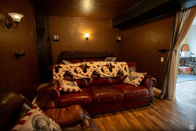 159 S 400 E, Annabella, UT 84711 - home theater room with wood finished floors and a textured wall