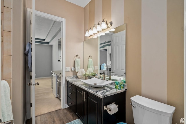 4487 W Tee Box Dr, South Jordan, UT 84009 - bathroom featuring vanity, wood finished floors, and toilet