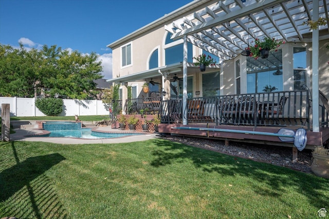 4487 W Tee Box Dr, South Jordan, UT 84009 - view of yard with a ceiling fan and a pergola