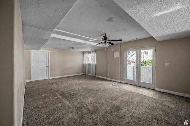 4487 W Tee Box Dr, South Jordan, UT 84009 - empty room with a textured ceiling, carpet floors, baseboards, french doors, and ceiling fan