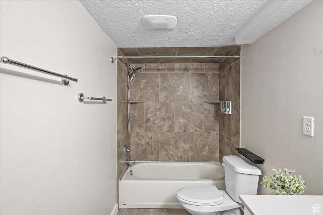 4487 W Tee Box Dr, South Jordan, UT 84009 - bathroom with toilet, bathing tub / shower combination, a textured ceiling, vanity, and baseboards