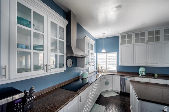 4487 W Tee Box Dr, South Jordan, UT 84009 - kitchen featuring dishwasher, wall chimney exhaust hood, black electric cooktop, a sink, and white cabinets
