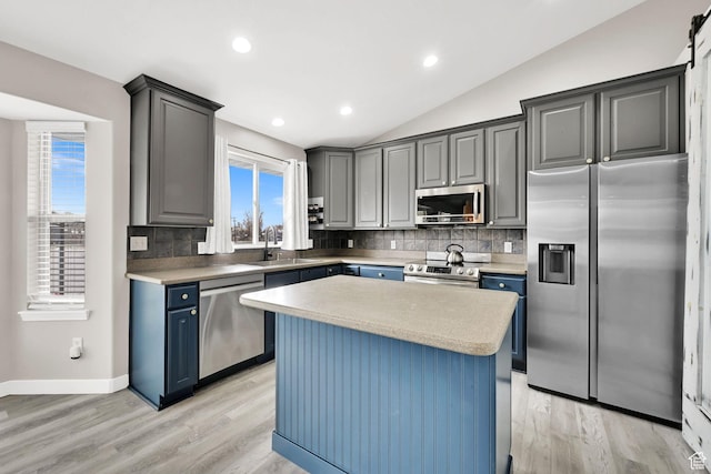kitchen featuring a sink, tasteful backsplash, appliances with stainless steel finishes, and a wealth of natural light
