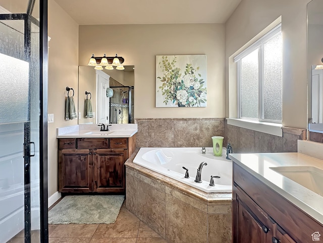 1313 N 250 E, Brigham City, UT 84302 - full bath featuring a shower stall, two vanities, a bath, and tile patterned flooring