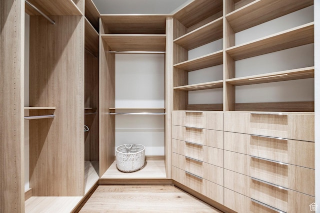 walk in closet with wood finished floors