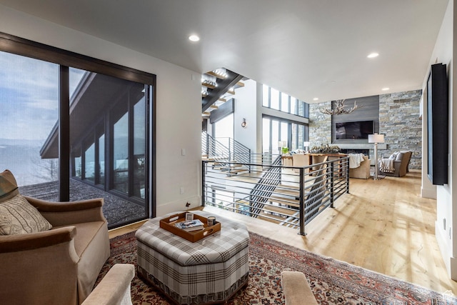 2848 W Deer Pointe Dr, Park City, UT 84060 - living room featuring wood finished floors, a chandelier, recessed lighting, and baseboards