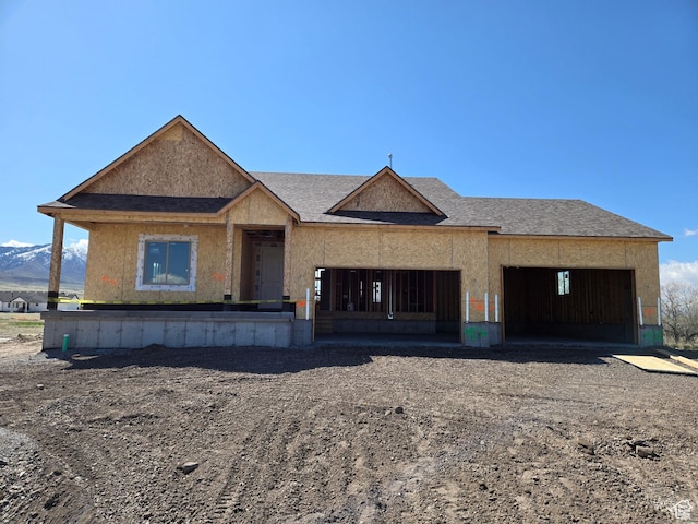 1436 E Parker Ln Unit 426, Lake Point, UT 84074 - property in mid-construction with a garage, dirt driveway, roof with shingles, and a mountain view