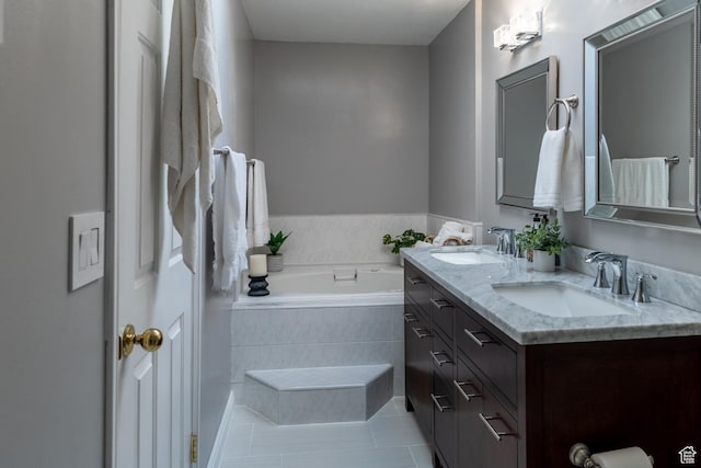 1158 E 650 N, Ogden, UT 84404 - bathroom featuring a garden tub, double vanity, and tile patterned flooring
