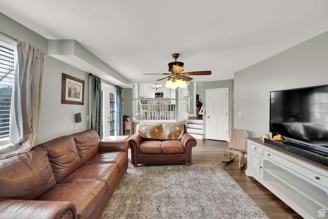 538 E 1200 S, Kaysville, UT 84037 - living room with dark hardwood / wood-style floors and ceiling fan