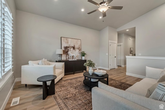 3527 W Haven Aire, South Jordan, UT 84095 - living area with visible vents, plenty of natural light, a ceiling fan, and light wood-style flooring