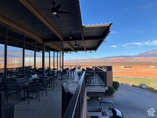 3260 Retreat Dr S, Hurricane, UT 84737 - view of patio featuring ceiling fan and a mountain view