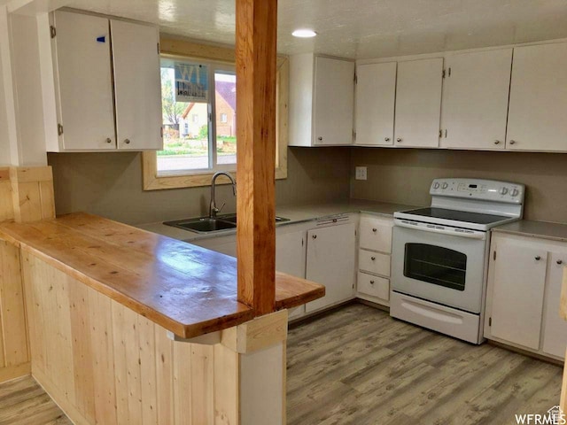 250 W 700 S, Richfield, UT 84701 - kitchen with sink, white range with electric stovetop, white cabinetry, and light wood-type flooring