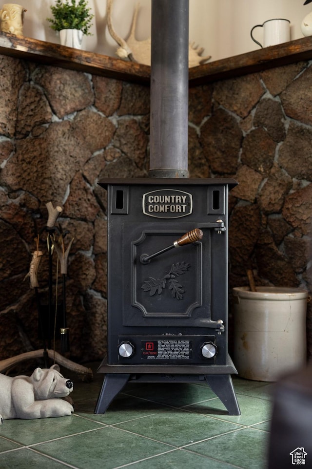 room details with a wood stove