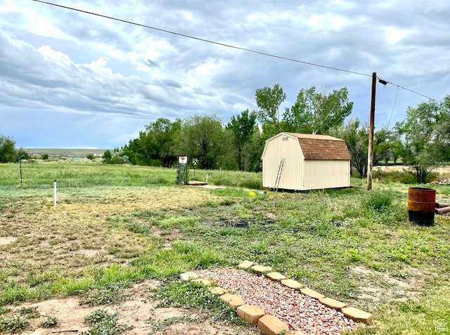 view of yard with a shed