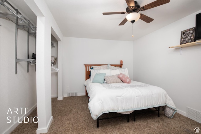 bedroom with carpet and ceiling fan