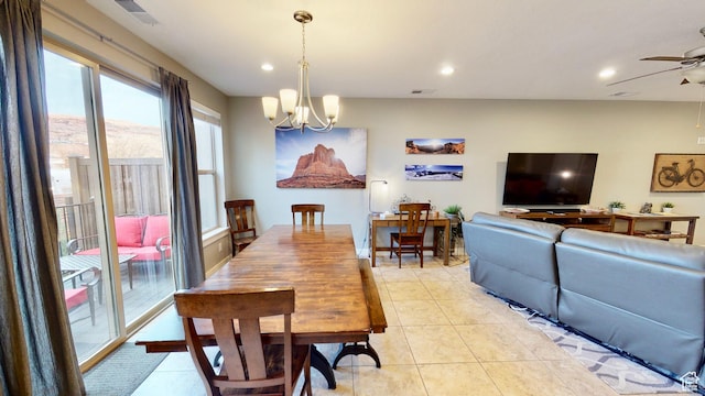 668 W 0470 N, Moab, UT 84532 - tiled dining area with ceiling fan with notable chandelier and a mountain view