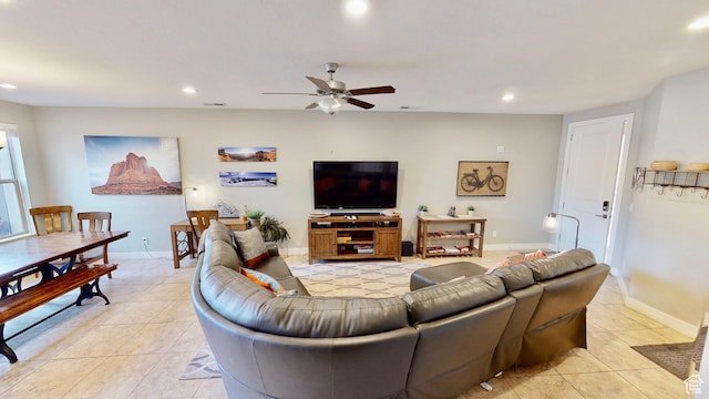 668 W 0470 N, Moab, UT 84532 - tiled living room with ceiling fan