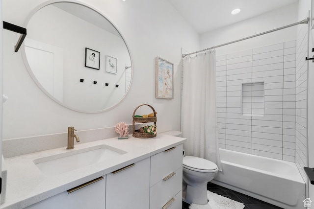 1823 W 180 N Street N, Hurricane, UT 84737 - full bathroom featuring tile patterned floors, shower / bathtub combination with curtain, vanity, and toilet