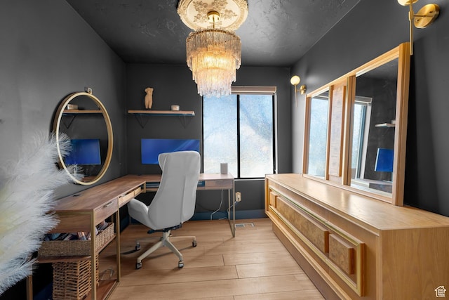 837 E 930 N, Pleasant Grove, UT 84062 - office area featuring light hardwood / wood-style floors and a chandelier