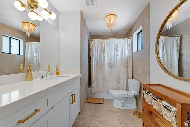837 E 930 N, Pleasant Grove, UT 84062 - full bathroom with tile patterned flooring, a notable chandelier, toilet, and shower / bath combo