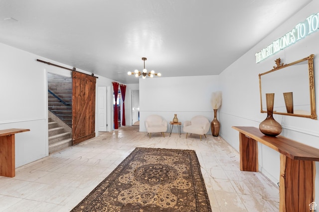 837 E 930 N, Pleasant Grove, UT 84062 - interior space featuring a barn door and an inviting chandelier