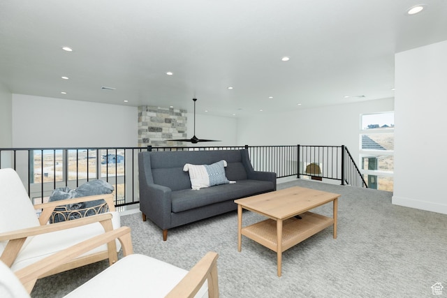 470 Lotus Dr Unit 149, Fish Haven, ID 83287 - living area featuring recessed lighting, ceiling fan, and light carpet