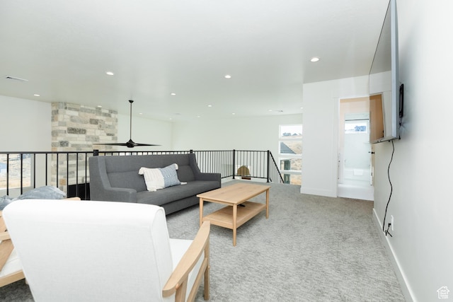 470 Lotus Dr Unit 149, Fish Haven, ID 83287 - living area featuring recessed lighting, carpet, a ceiling fan, and baseboards