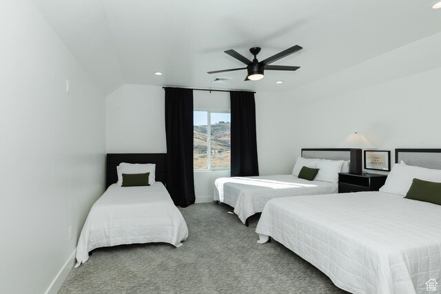 470 Lotus Dr Unit 149, Fish Haven, ID 83287 - carpeted bedroom featuring recessed lighting, baseboards, a ceiling fan, and lofted ceiling