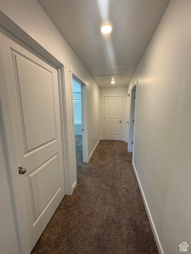 corridor with dark colored carpet