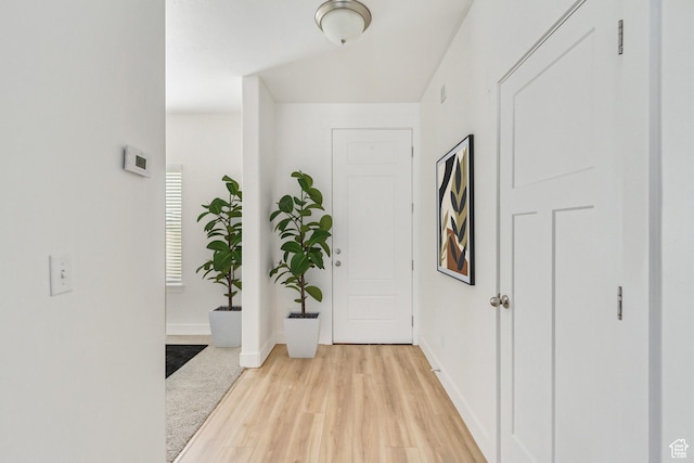 corridor with light hardwood / wood-style flooring