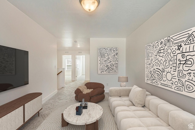 living room with light colored carpet